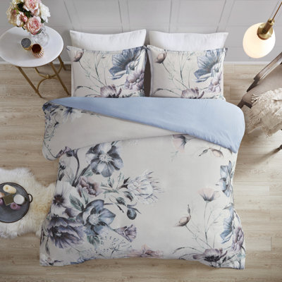 Full/Queen Cotton Bedding - Style With Soft Floral Print 3 Piece Duvet Cover Design For Queen Bed