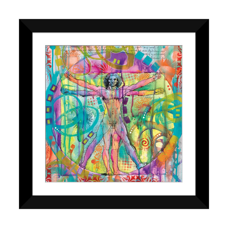 « vitruvian man », impression sur toile, H 16 po x l 16 po x P 1 po, Papier d'art encadré noir, Blanc