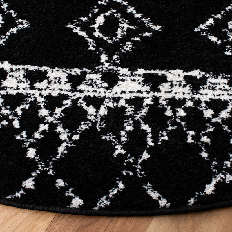 Tapis noir à motif géométrique Cobos, Rond 10 pi