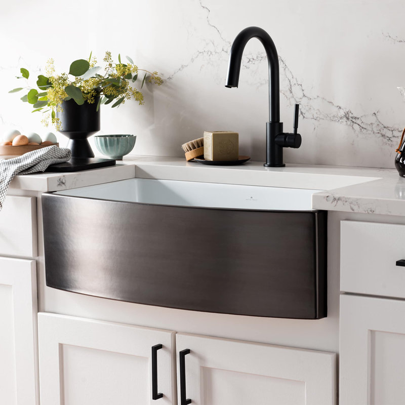 Rendezvous 33"L X 19.5"W Fireclay Farmhouse Kitchen Sink with Curved Apron, Gunmetal