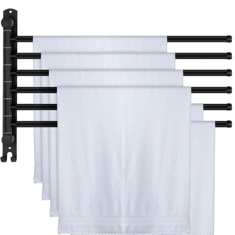 Porte-serviettes rotatif à 20 barres en acier inoxydable 20,4 pouces SUS304, porte-serviettes mural avec crochets, Black