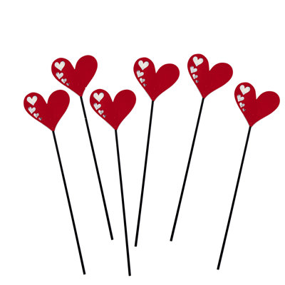 4" Iron Red Heart with Cutouts on 10" Garden Planter or Garden Floral Stake