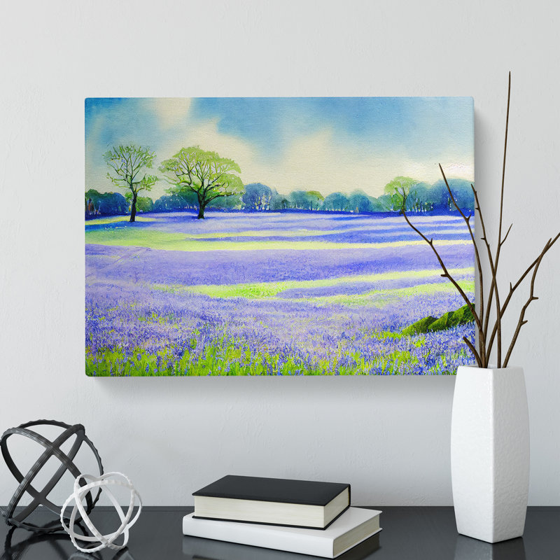 Bluebell Field In Watercolour Vol.6 - Wrapped Canvas Painting, 35cm H x 50cm W x 3cm D
