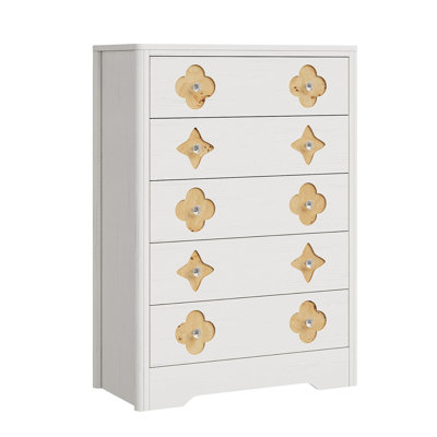 Commode 5 tiroirs cannelée en bois moderne, hauteur de 42,9 po, armoire en bois robuste pour chambre d'enfant