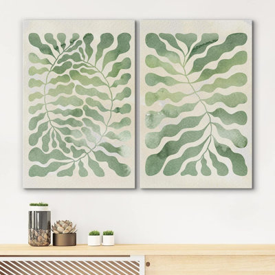 Abstract Botanical " Pastel Watercolor Forest Leaf Collage Nature Digital Art Minimal Floral Botanical " 2 - Pieces