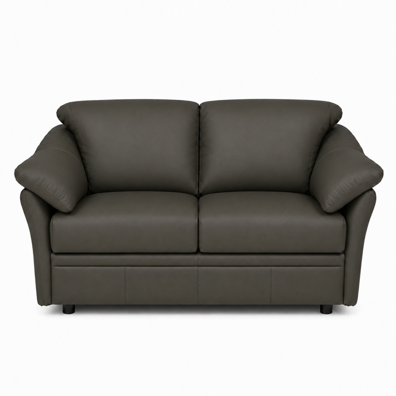 Causeuse en cuir Ramdev, Cuir véritable gris anthracite, H 34 po x l 58 po x P 36 po