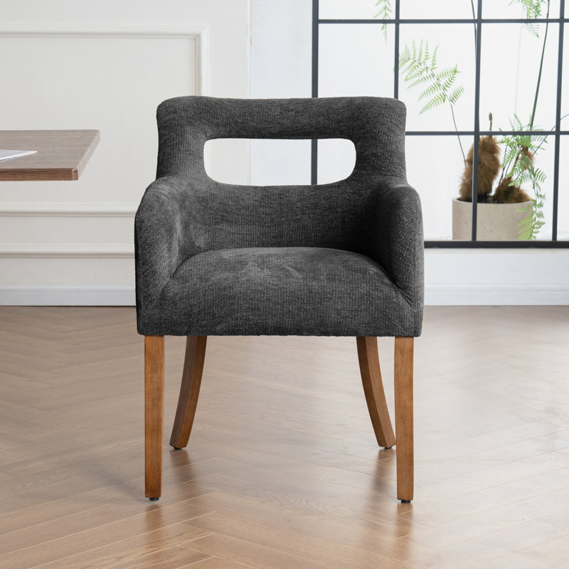 Upholstered Dining Accent Chair With Armrest, Charcoal