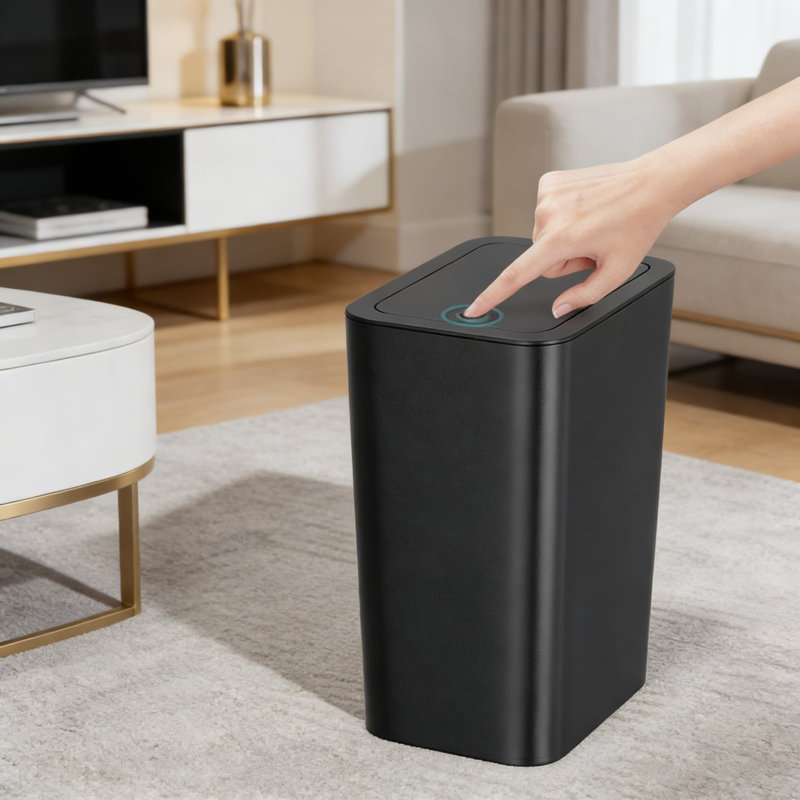 Poubelle mince avec couvercle sécuritaire, petite poubelle de 2,6 gallons pour la salle de bain, la cuisine, la chambre à coucher, le bureau, la lessive - Conception compacte pour les espaces restreints, résistant aux animaux de compagnie, contrôle des odeurs