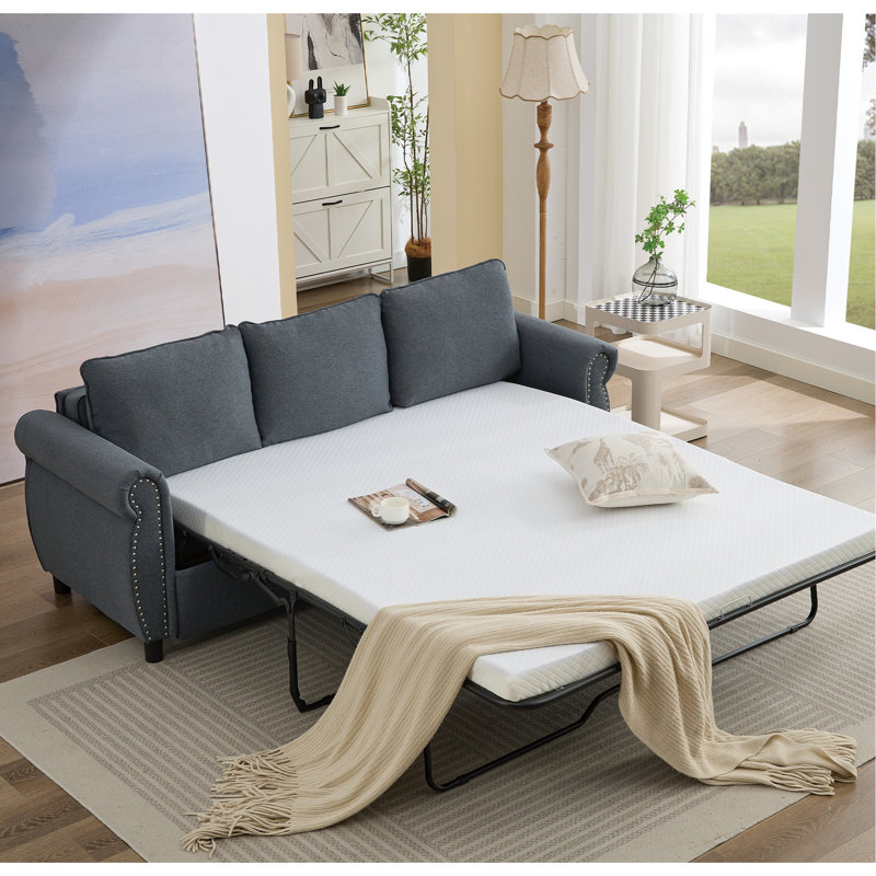 Canapé-lit convertible grand 81,5 po 2-en-1, canapé-lit escamotable, canapé-lit 3 places, avec matelas en mousse à mémoire de forme de 3,35 po, main-courante à rivets, salon, appartement