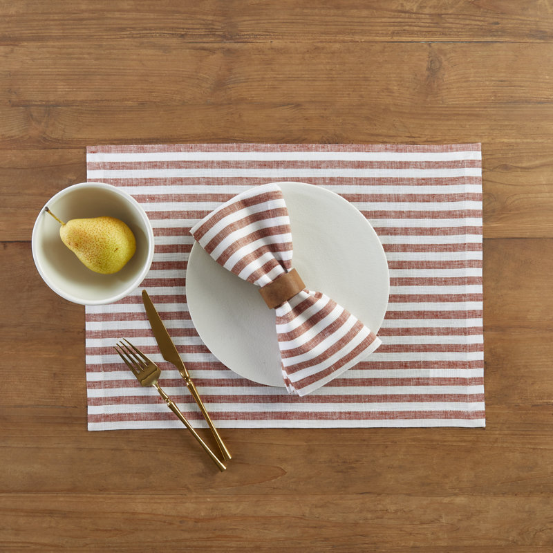 Amalfi Stripe - 100% Pure Linen Dinner Napkins, Cinnamon/White