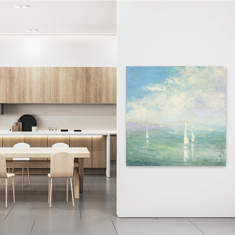 Coastal Setting Sail With Beaches Boats Art, 48" H x 48" W