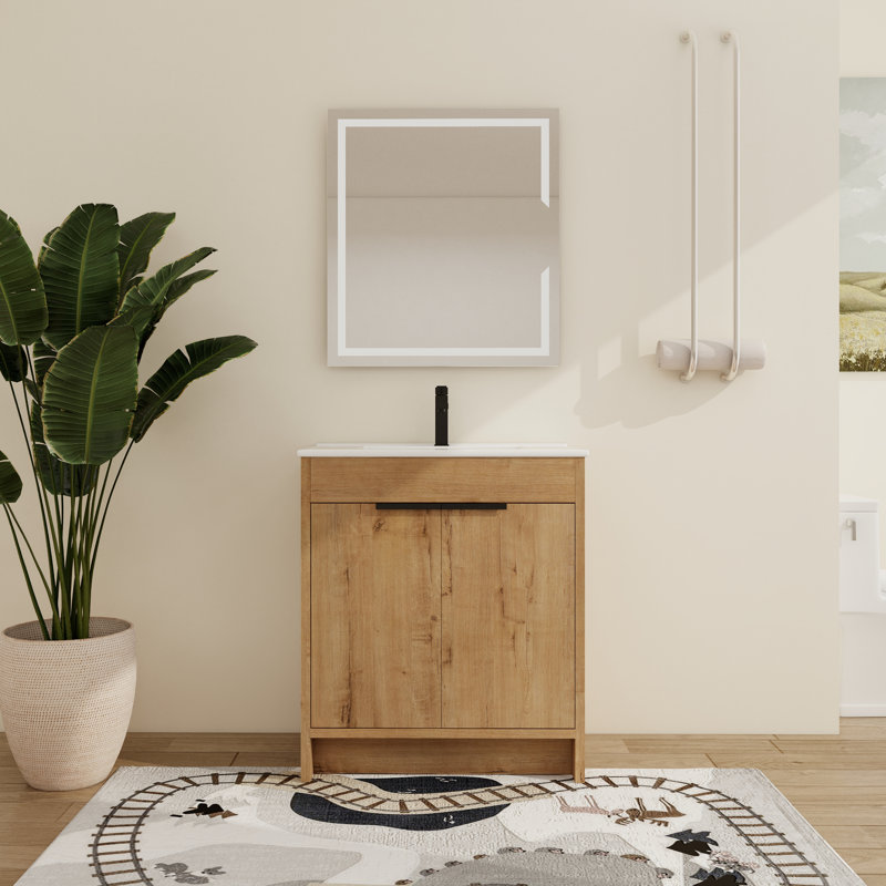 Beid 30" Freestanding Bathroom Vanity with Sink, Floor Standing Vanity with 2 Doors, Ceramic Basin Sink Top, White