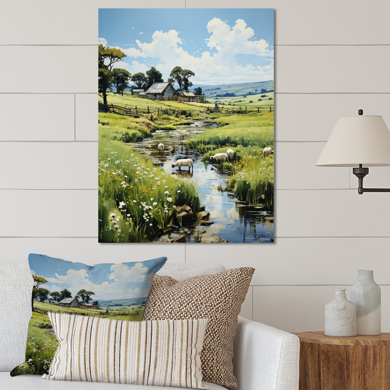 «Countryside Sheep in Pasture», reproduction sur cadre non encadrée, H 32 po x l 16 po x P 1 po