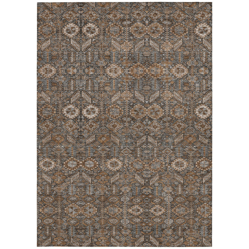 Tapis extérieur lavable antidérapant floral 8 pi x 10 pi chocolat