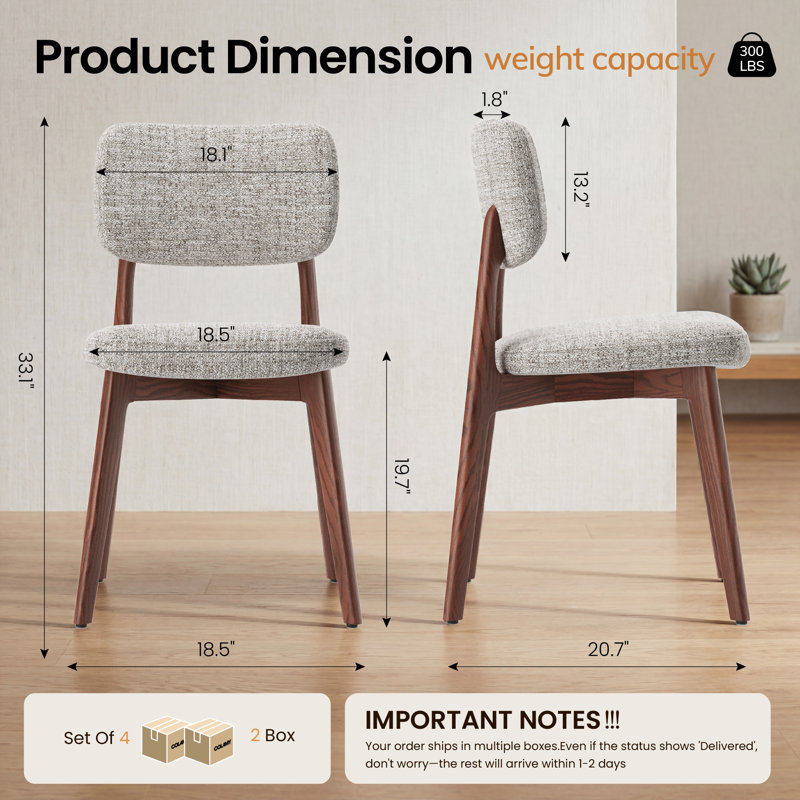 Chaise d'appoint rembourrée en bois massif, Dark Brown Wood, Ivoire ivoire
