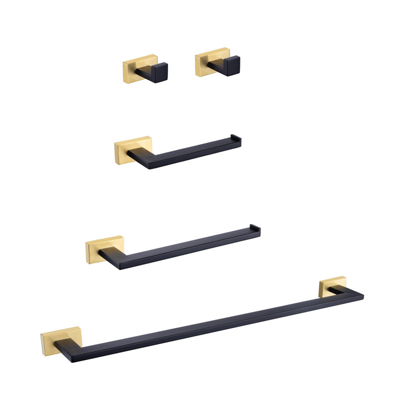 5-Piece Set Bathroom Hardware Sets, Matte Black/Gold