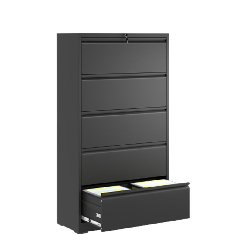 5-Drawer Lockable White Metal Lateral File Cabinet for A4/Legal/Letter/F4 Size - Home Office Solution, Black