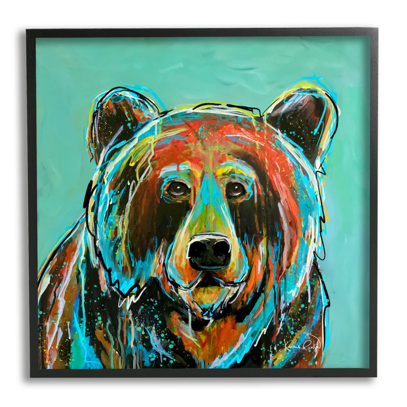 Az-031-Abstract Modern Bear Abstract par Karrie Evenson, Giclée encadrée noir minuit, H 24 po x l 24 po x P 1,5 po