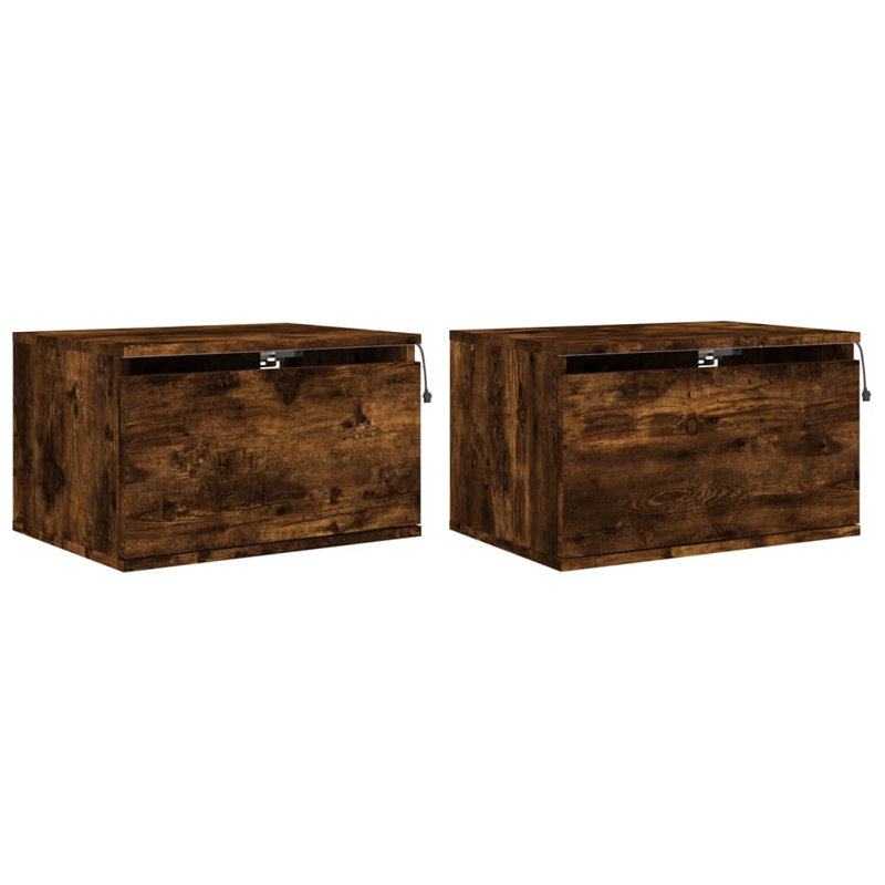 Brayle 50cm W Engineered Wood Bedside Table, Smoked Oak
