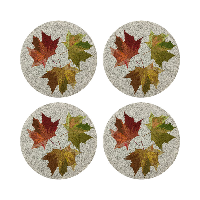 Autumn Leaves Vegan Leather Round Pebble Placemat