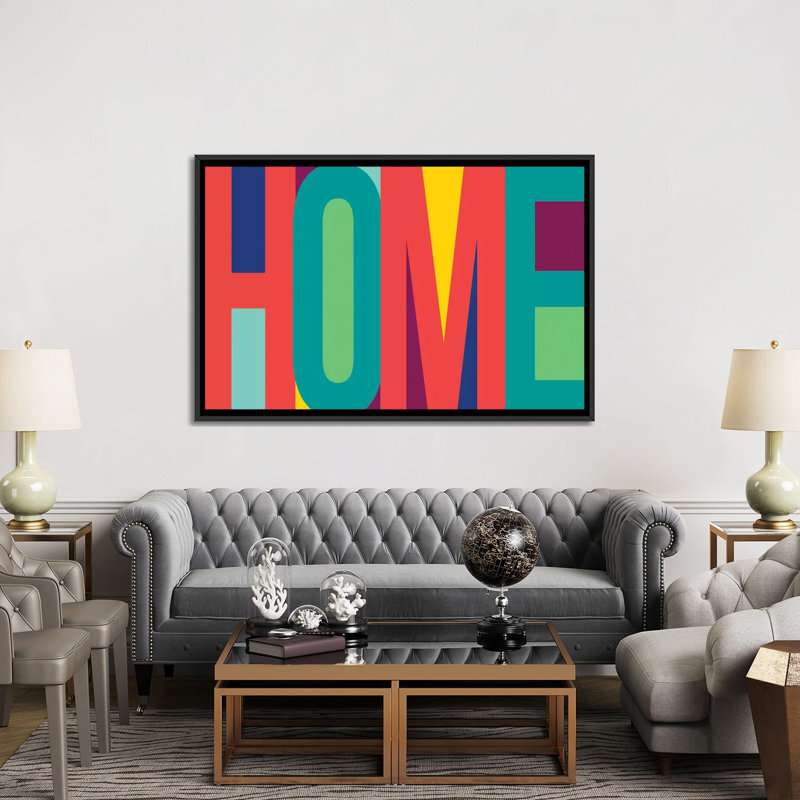 «Home», art textuel sur toile, H 18 po x l 26 po x P 1,5 po, Toile avec cadre noir, Pas de tapis