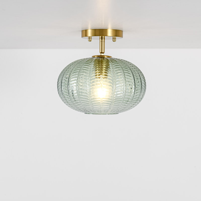 1-Light Modern Ribbed Glass Shade Flush Mount