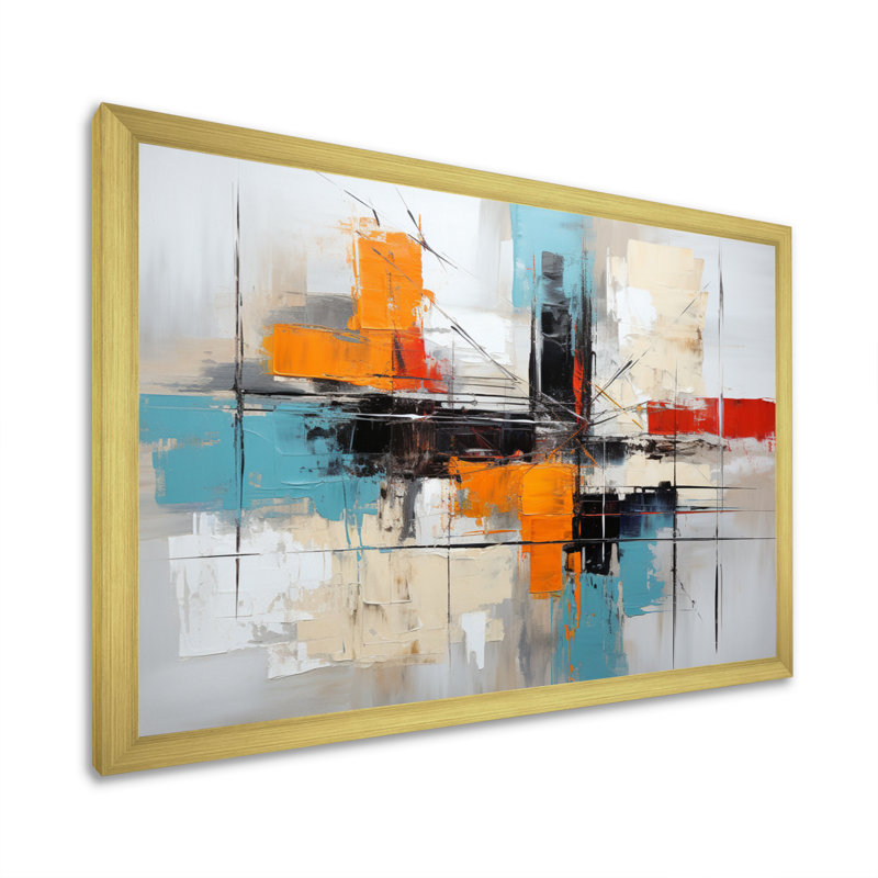 Art asiatique, expression abstraite I - impression, Encadrement doré, H 12 po x l 20 po x P 1 po