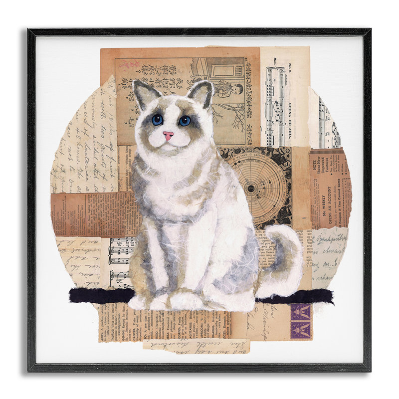 «Vintage Collage Cat», art de la giclée noire encadrée par Nancy Overton, Estampe numérique Farmhouse, H 24 po x l 24 po