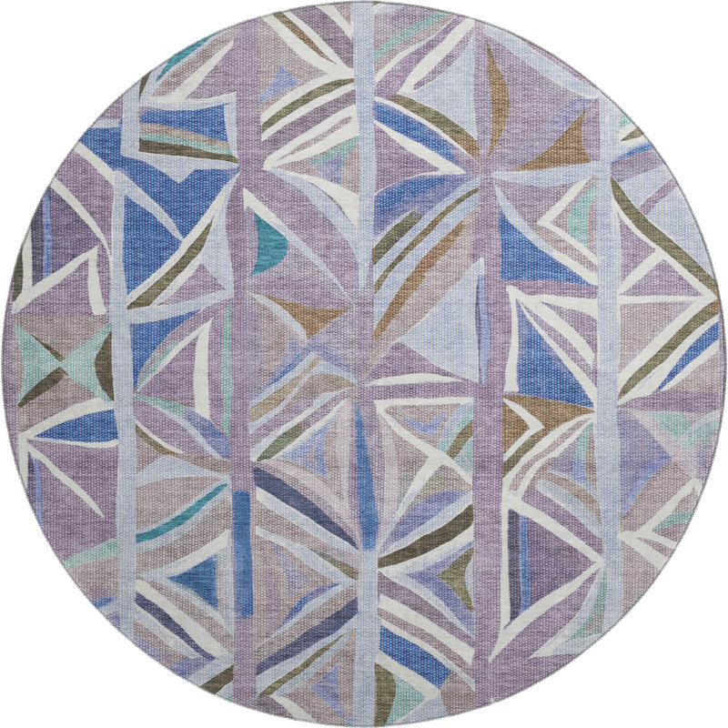 Premium Machine Washable Mayfield AMF2253 Geometric Rug, 8' Round, Lavender