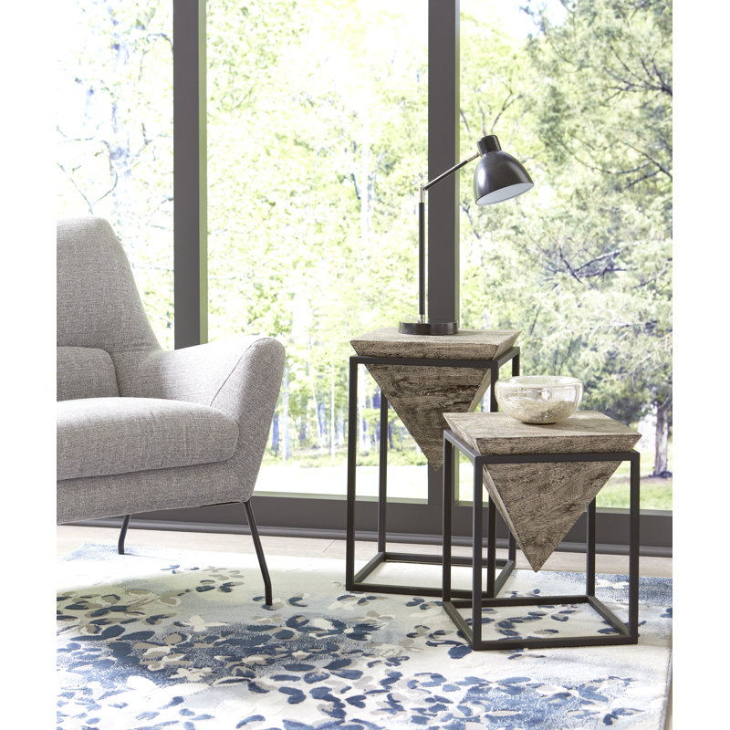 Transitional Black and Gray Square Wood Metal End Table 14"