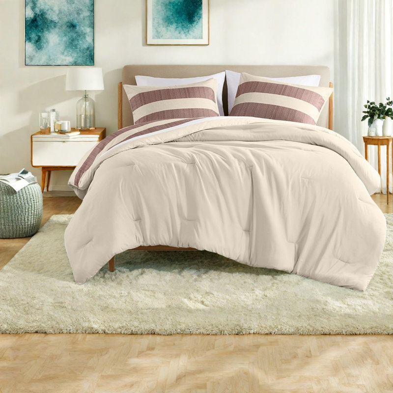 Durable 3-piece Terracotta Bedding Set, Polyester Comfort With Modern Style