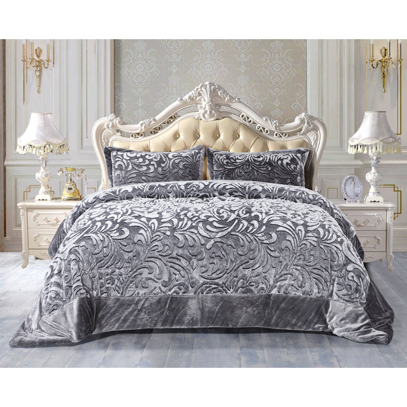 Whitt Polyester Bedspread with Pillow Shams, Grey, 250 x 250cm Bedspread + 2 Pillow Shams