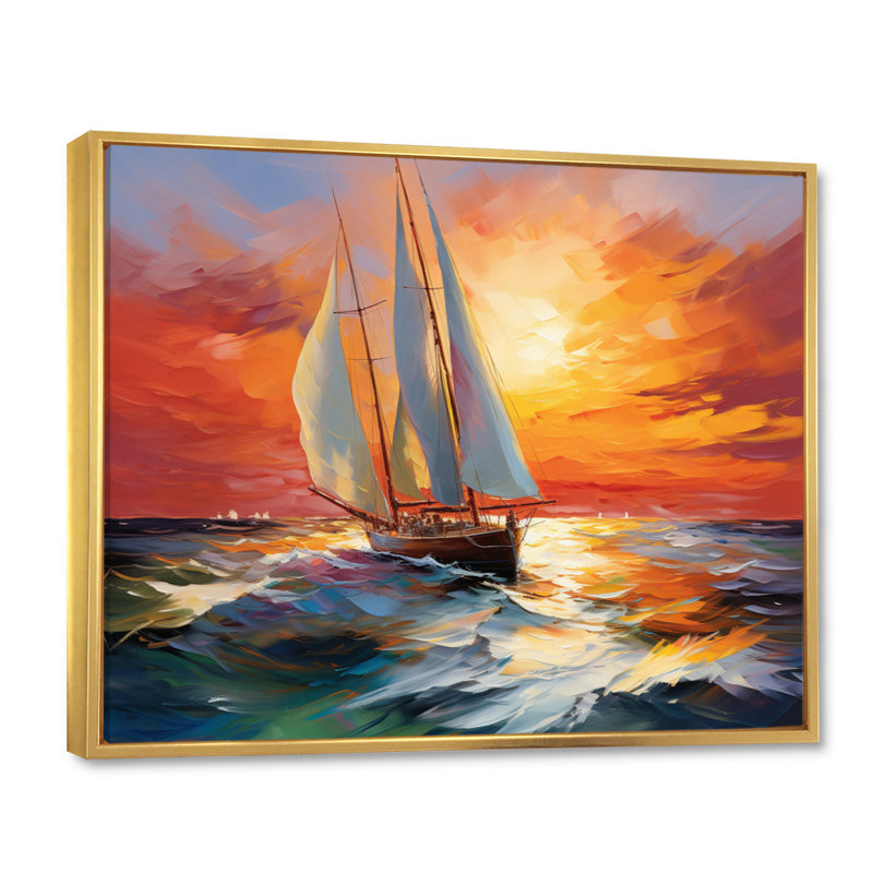 Minimalism Sailboat Rhythms VI - Sailing Boat Wall Art Prints, H 34 po x l 44 po x P 1,5 po, Cadre flottant doré