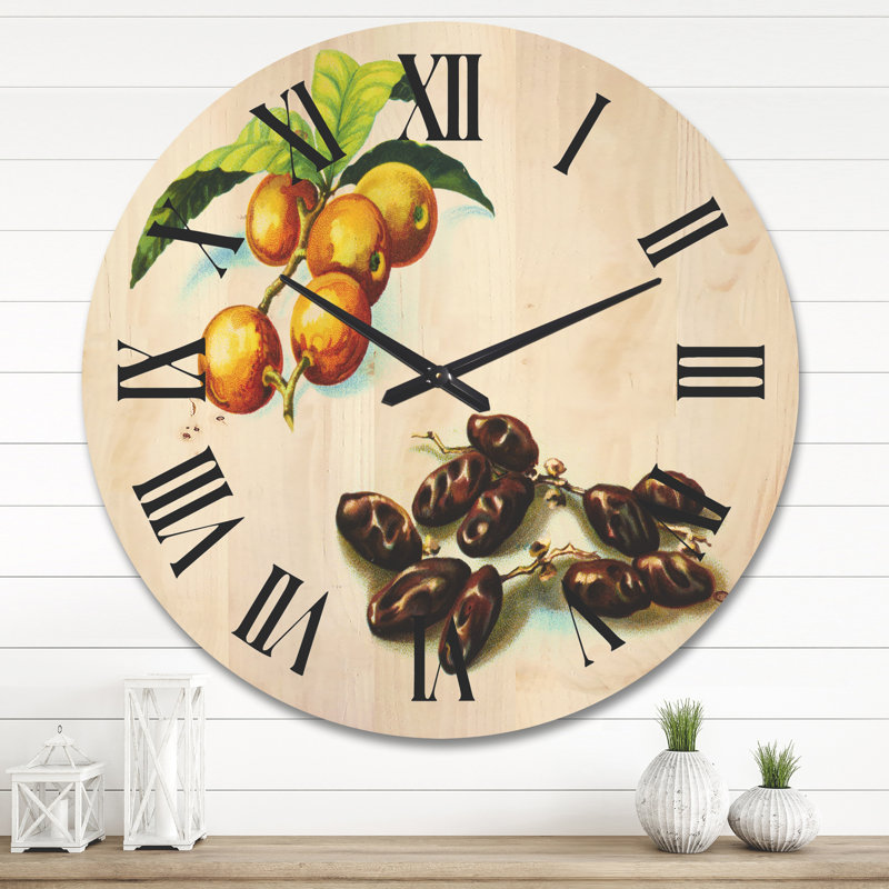 Vintage Fruits IV - horloge murale maison de campagne, Grand, Beige Wood