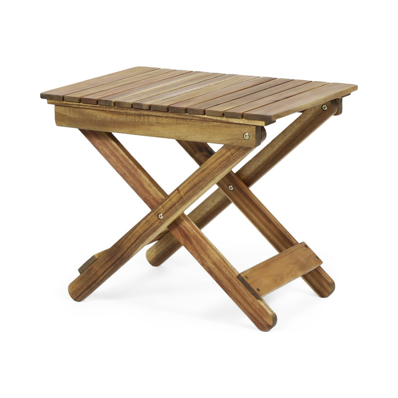 Table d'appoint Kyre, lattes pliables de 23 po, bois d'acacia bleu marine, Brun naturel