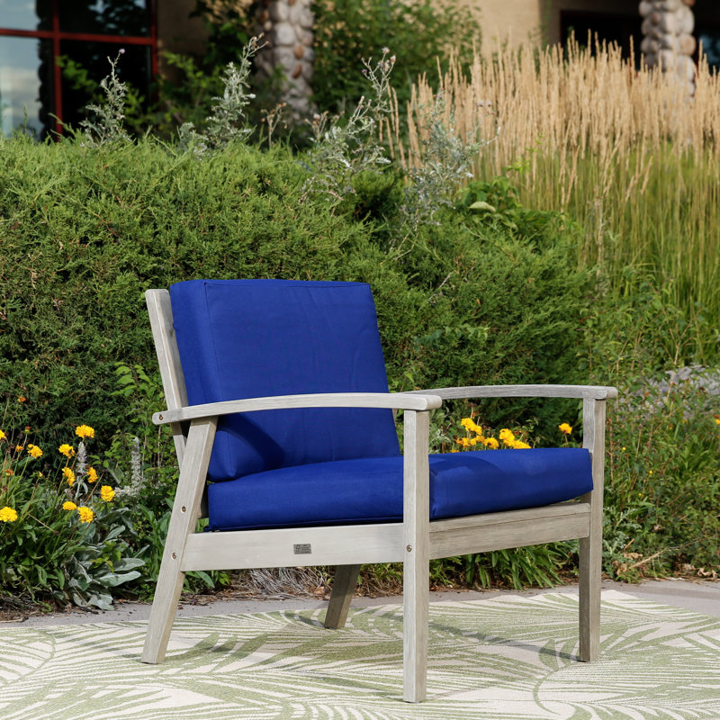 Buecker Wicker Outdoor Lounge Chair, Driftwood Gray, Navy