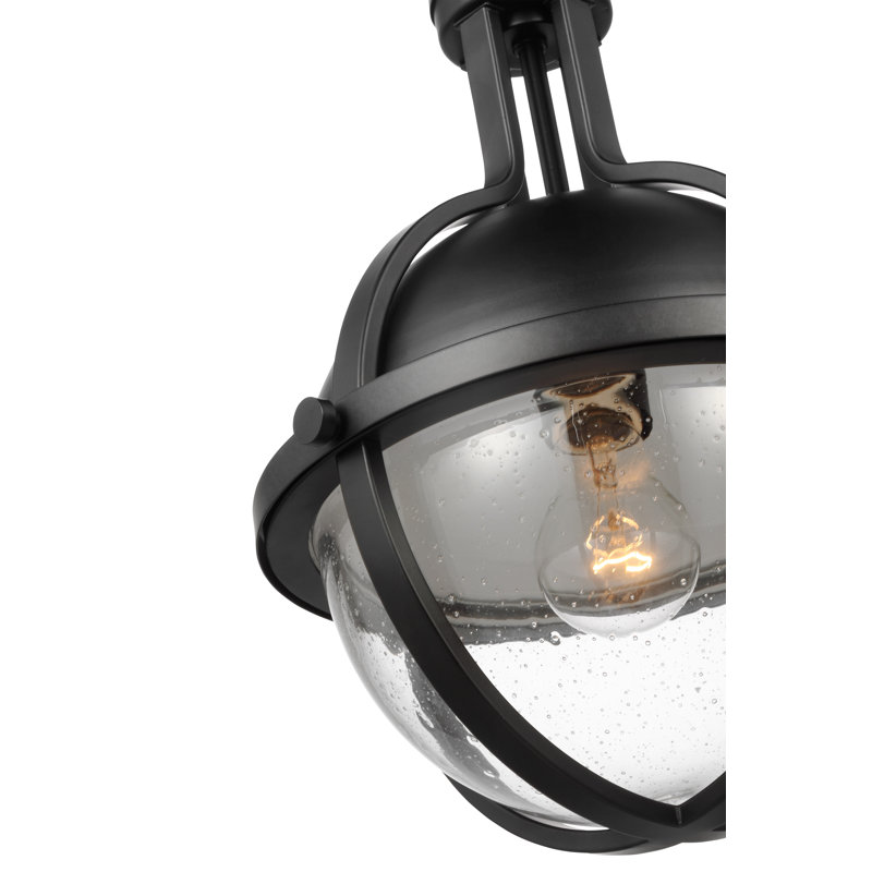 Luminaire suspendu en forme de globe à 1 lumière Ainoras, Noir mat, Martelée transparente