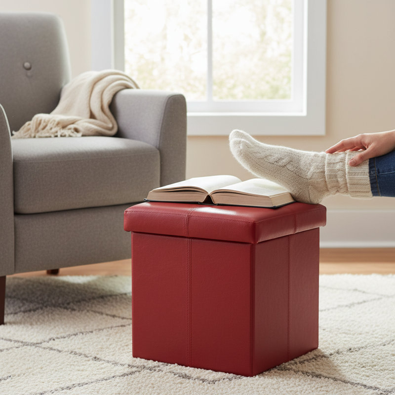 Storage Ottoman Folding Foot Rest Stool, Leather Footstool Bench, Short Ottoman Stool, Storage Foot Rest Store, Books (15" D x 15" W x 15" H)