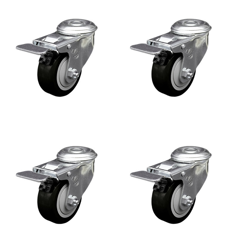 Ensemble de roulettes pivotantes en polyuréthane avec frein à verrouillage total, Noir