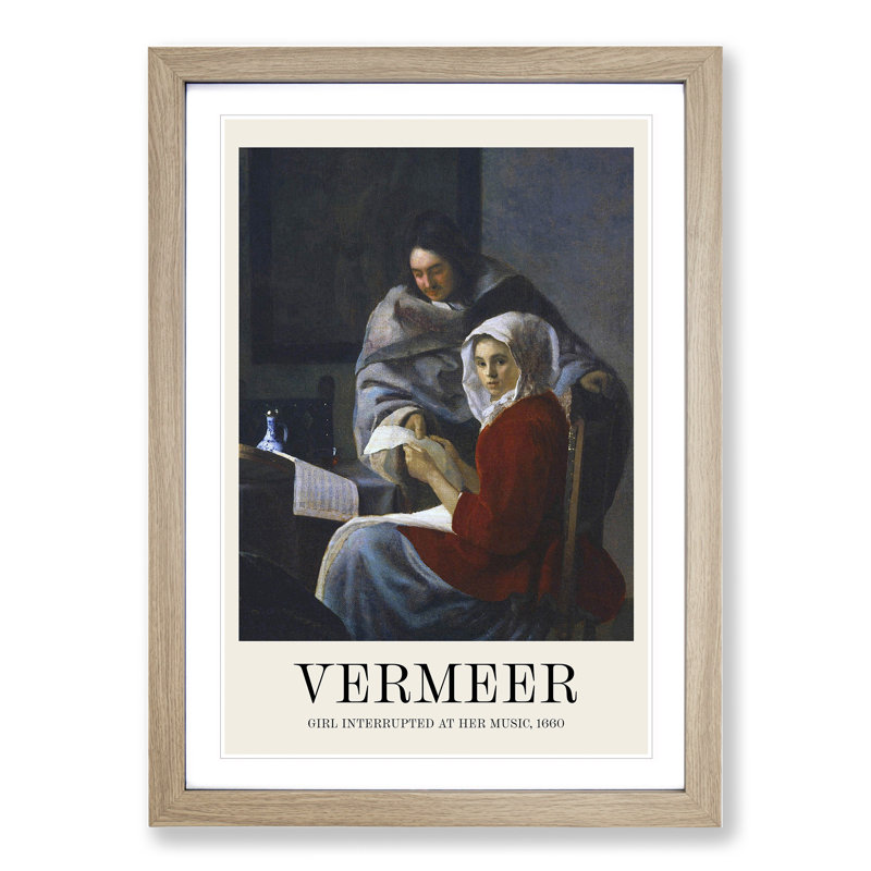 Girl Interrupted At Her Music by Johannes Vermeer - Single Picture Frame Print, 65cm H x 48cm W x 2cm D, Oak Framed