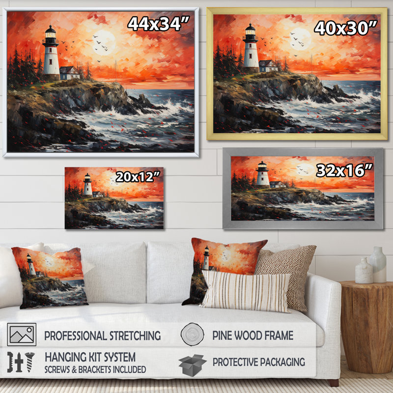 Phare guidé du pointillisme II, reproduction d'art sur toile, Toile tendue, H 12 po x l 20 po x P 1 po