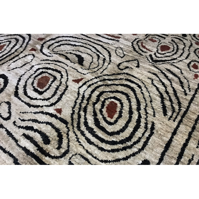 Hand-Knotted High-Quality Cream and Black Area Rug