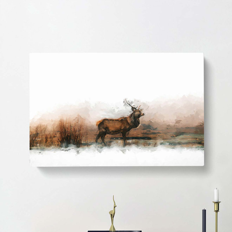 Deer Stag In The Fog In Abstract - Wrapped Canvas Painting, 50cm H x 76cm W x 3cm D