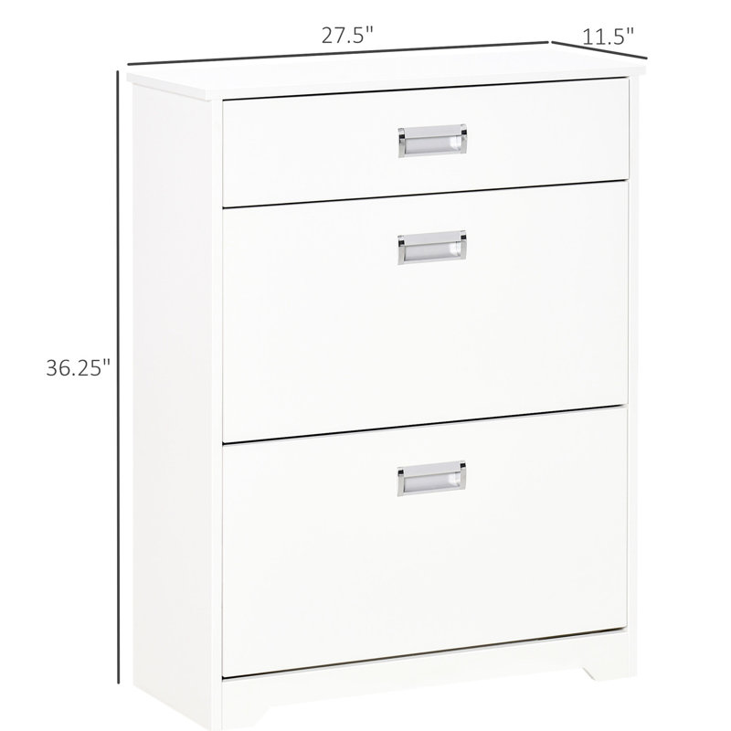 Rangement moderne pour 3 chaussures, armoire blanche avec 2 portes rabattables et tablette réglable pour 16 paires de rangement