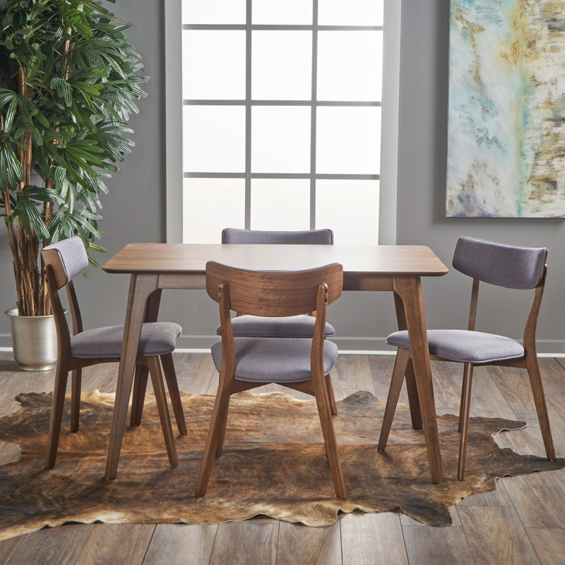 Andrew 4 - Person Four Leg Dining Set, Natural Walnut, Dark Gray
