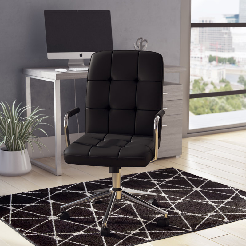 ErgoFlex Black Leather & Metal Swivel Task Chair with Chrome Accents