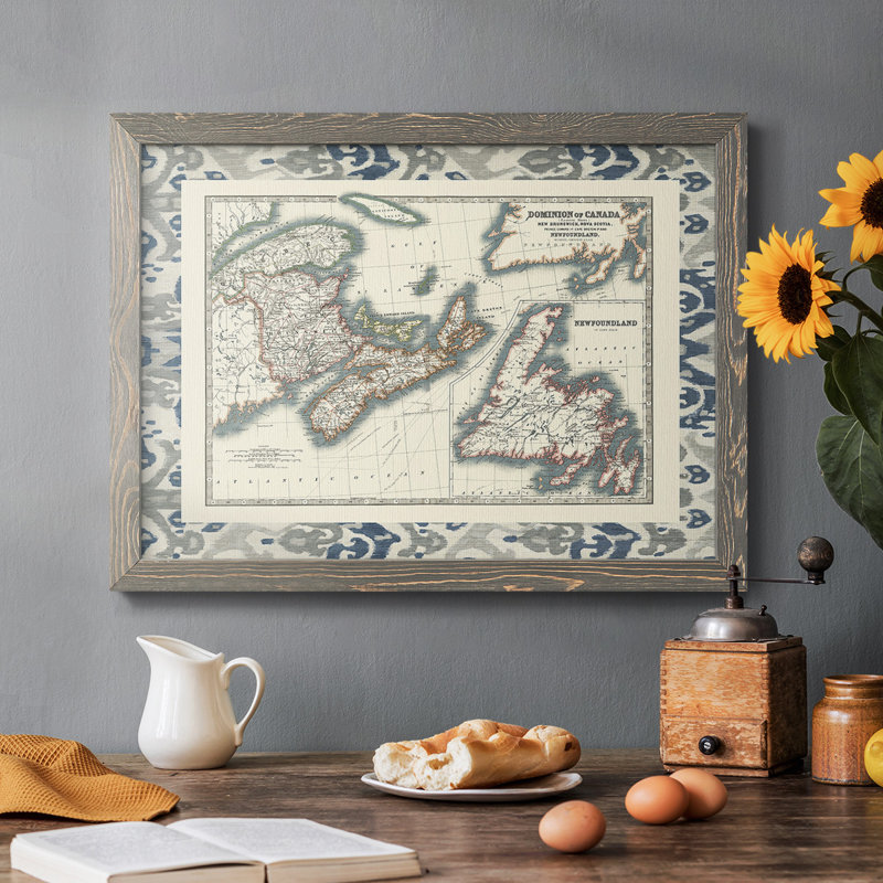 " Bordered Map Of Canada ", Gray Framed, 28" H x 42" W x 1.5" D