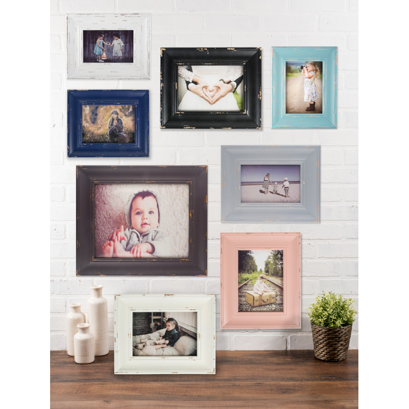Syrna Wood Beveled Picture Frame, Distressed White, 8" x 10"