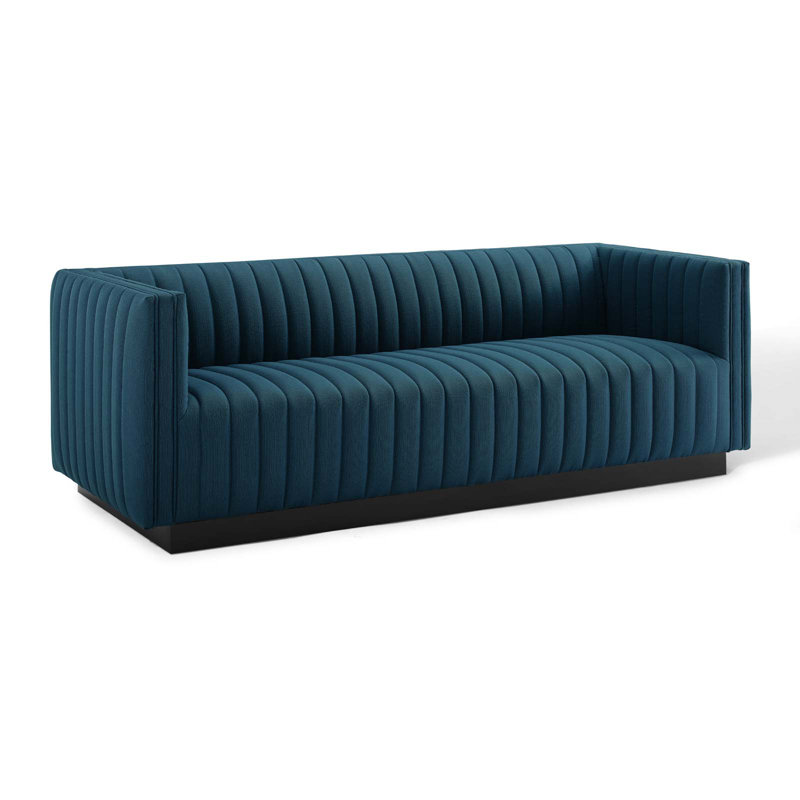 Modway Conjure Channel Tufted Velvet Sofa, Azure Polyester