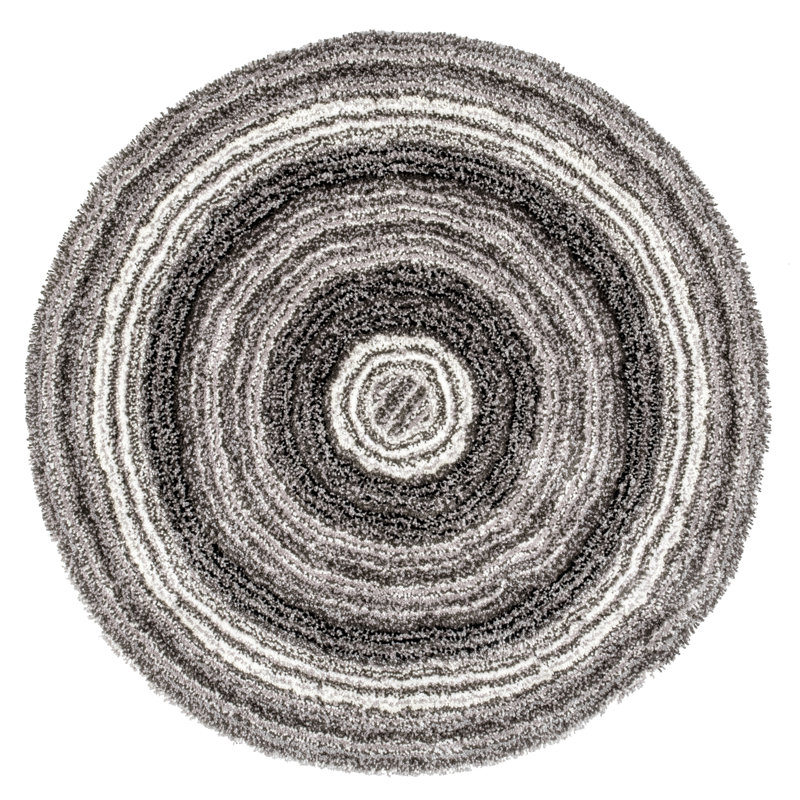 Tapis rayé multicolore gris / brun à poils longs touffeté à la main Panitz, Rond 5 pi
